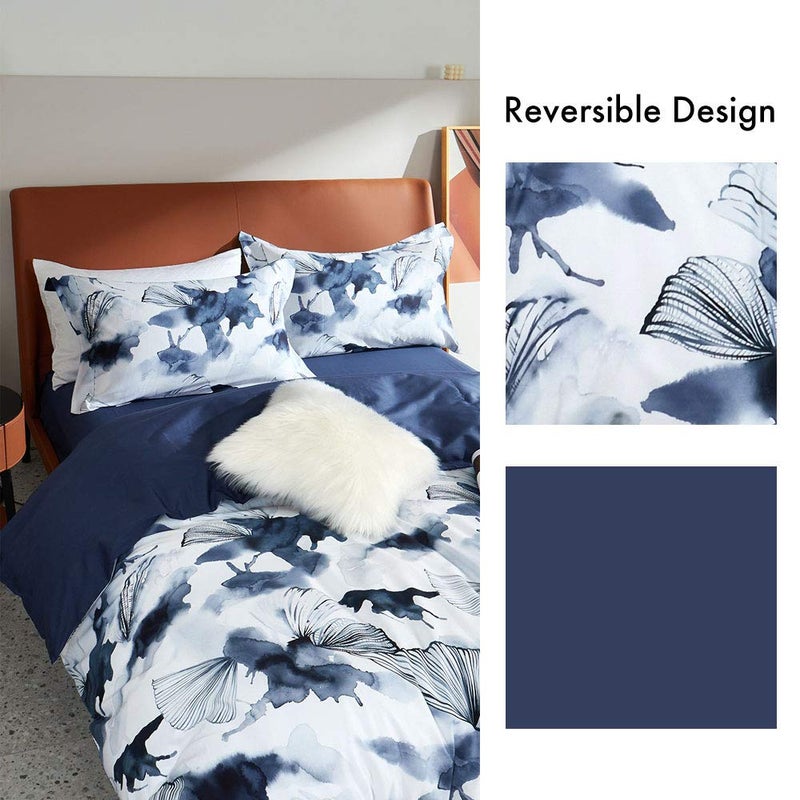 MILDLY Cotton Queen Duvet Cover Pillow Shams 3 Pieces Set Designed Blue Spring Floral Pattern Printed Bedding Set with Zipper Closure and Corner Ties (No Comforter) - Image 3